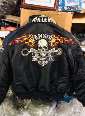 G02立领vanson火焰骷髅飞行夹克户外杜邦机车棉服外套重工刺绣