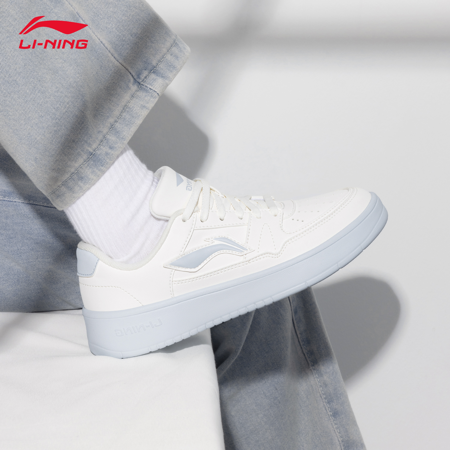 李宁板鞋女鞋月临官方正品清新蓝