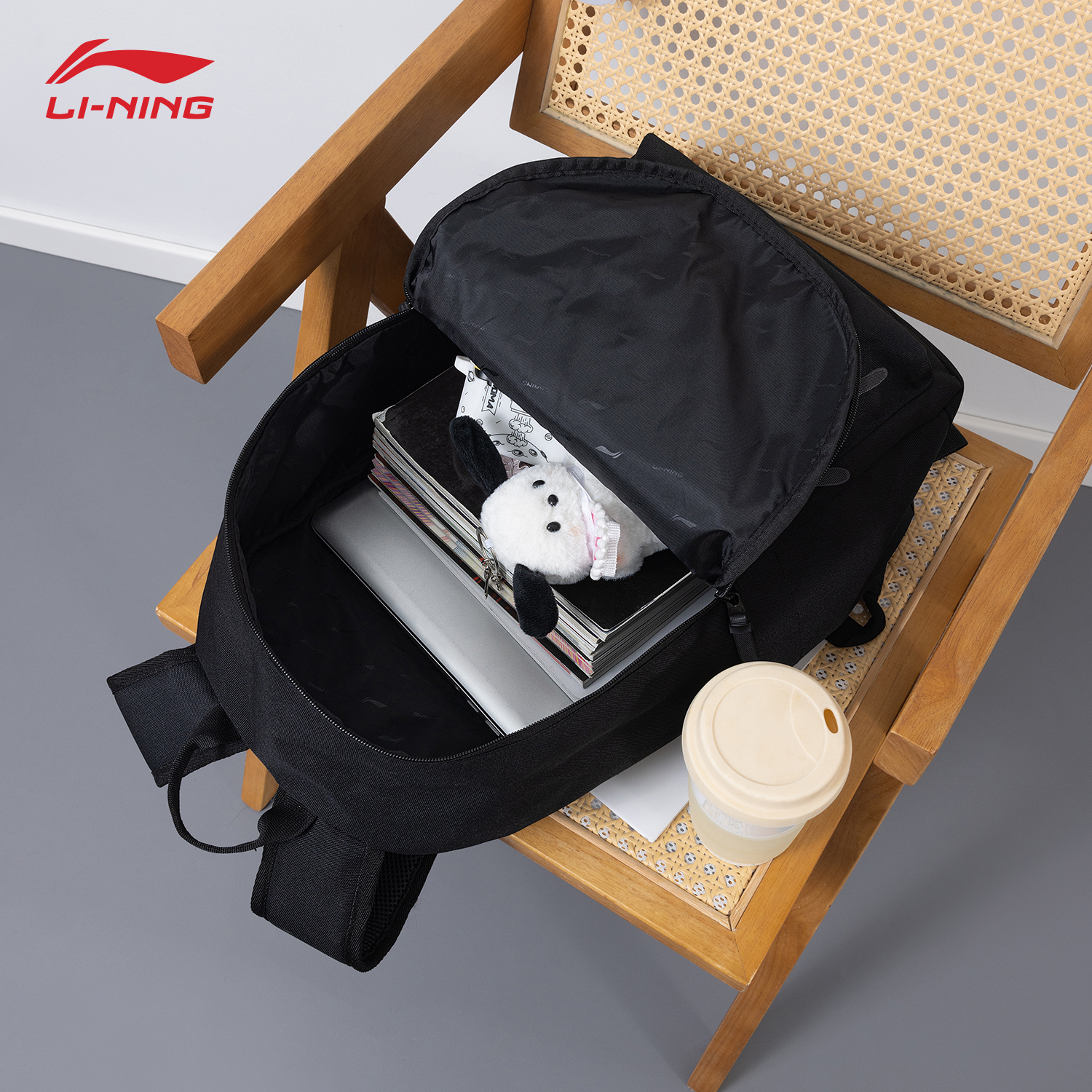 李宁双肩包书包轻便黑色书包背包