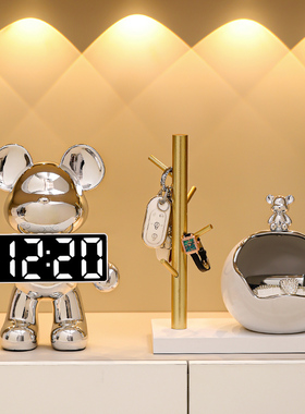 暴力熊时钟钥匙收纳玄关摆件入户进门酒柜客厅乔迁新居礼物装饰品