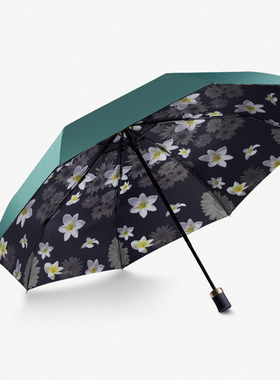 芒米双层素馨三折伞晴雨伞防晒女太阳伞黑胶折叠防紫外遮阳伞