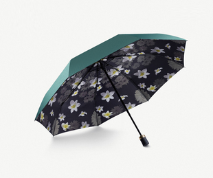 芒米双层素馨三折伞晴雨伞防晒女太阳伞黑胶折叠防紫外遮阳伞