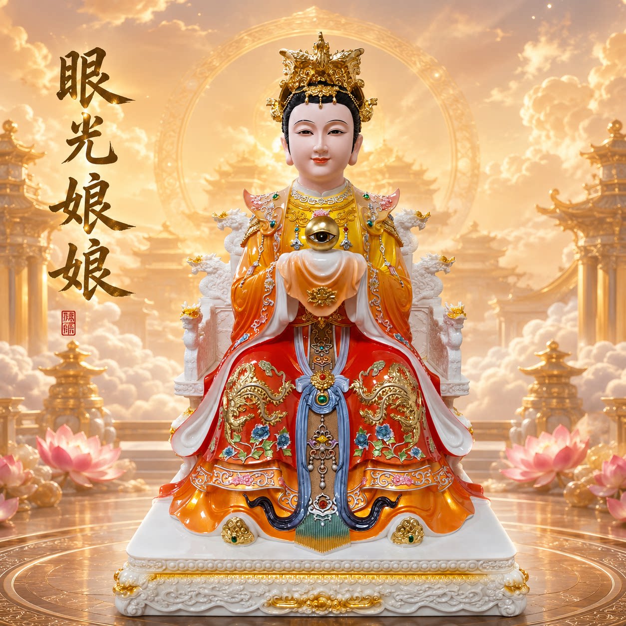 2026新款眼光娘娘神像汉白玉装饰摆件