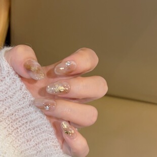 秋冬茶棕色云雾白晕染手工穿戴甲284款 带盒子工具包 苍穹暮霭