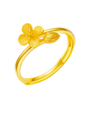 老庙黄金足金99丁香花口开口戒指