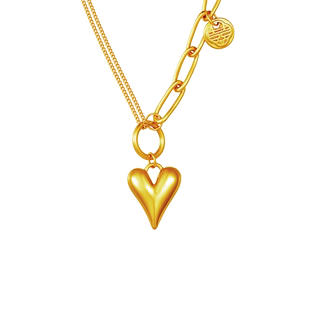 老庙有鹊黄金足金心囍爱心项链5D海豚金新三金AB链心动三部曲礼物