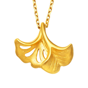 老庙黄金足金银杏叶项链三生有幸女士颈饰项链O字链条时尚简约金