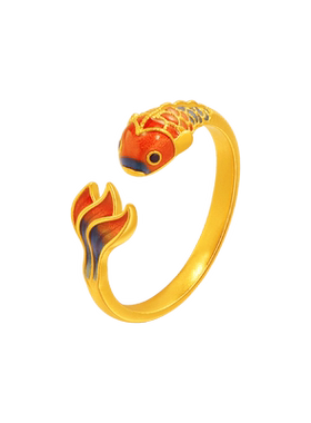 老庙古法鎏彩财福有余鱼开口戒指