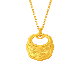 老庙黄金足金999古法金富富有余鱼鳞项链套链平安锁儿童成人锁