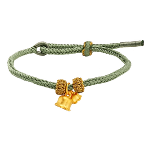 老庙黄金足金3D铃兰莫兰迪绿色铃兰花手工编绳古典国潮官方送礼