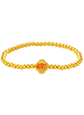 老庙黄金古韵古法莲花金珠手链