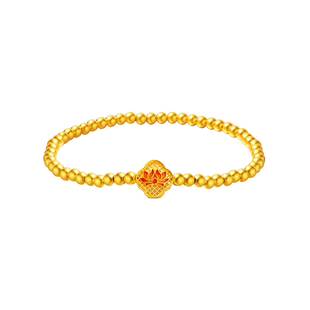 老庙黄金足金999古韵古法莲花金珠手链手串四喜花丝盒古典中国风