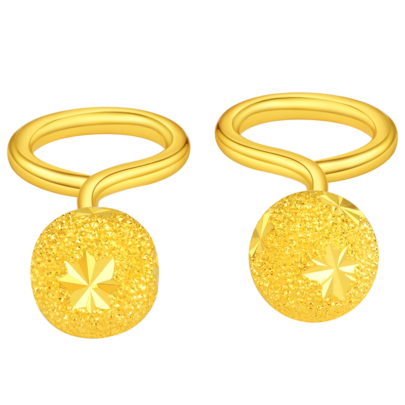 老庙黄金足金999批花圆金球耳钩