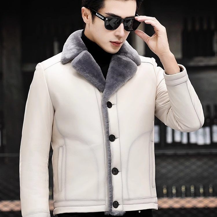 海宁男皮毛一体加厚绵羊皮外套