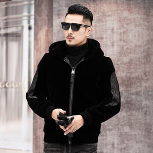 羊剪绒外套男秋冬真羊毛2026新款连帽夹克加厚保暖海宁