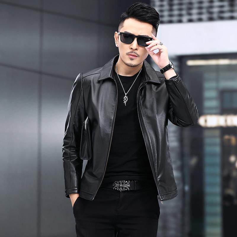 雅仕洛真皮皮衣男2026头层胎牛皮翻领机车服夹克外套春秋季时尚