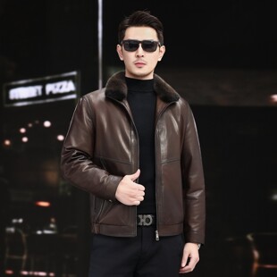 海宁山羊皮羽绒服男真皮秋冬可脱卸羽绒内胆水貂领防风防寒保暖