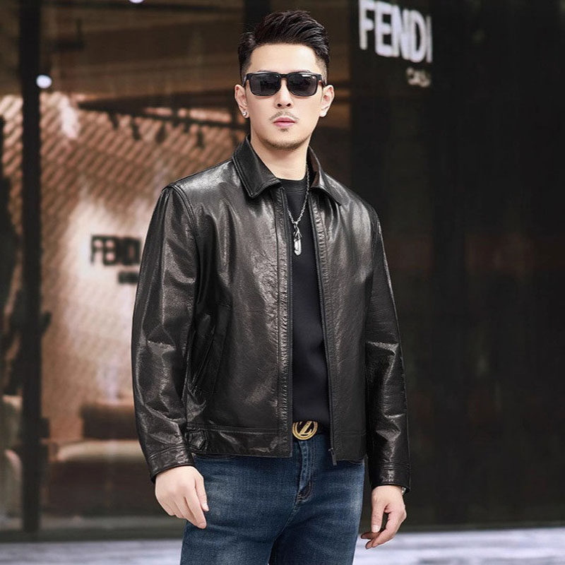 海宁雅仕洛皮衣男真皮头层牛皮短款油蜡小牛皮休闲时尚潮流2026款