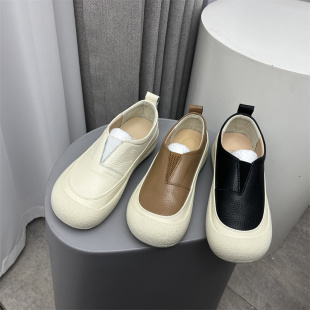头层牛皮圆头平底软底轻便休闲鞋 春季 女 2025新款 品牌撤柜真皮女鞋