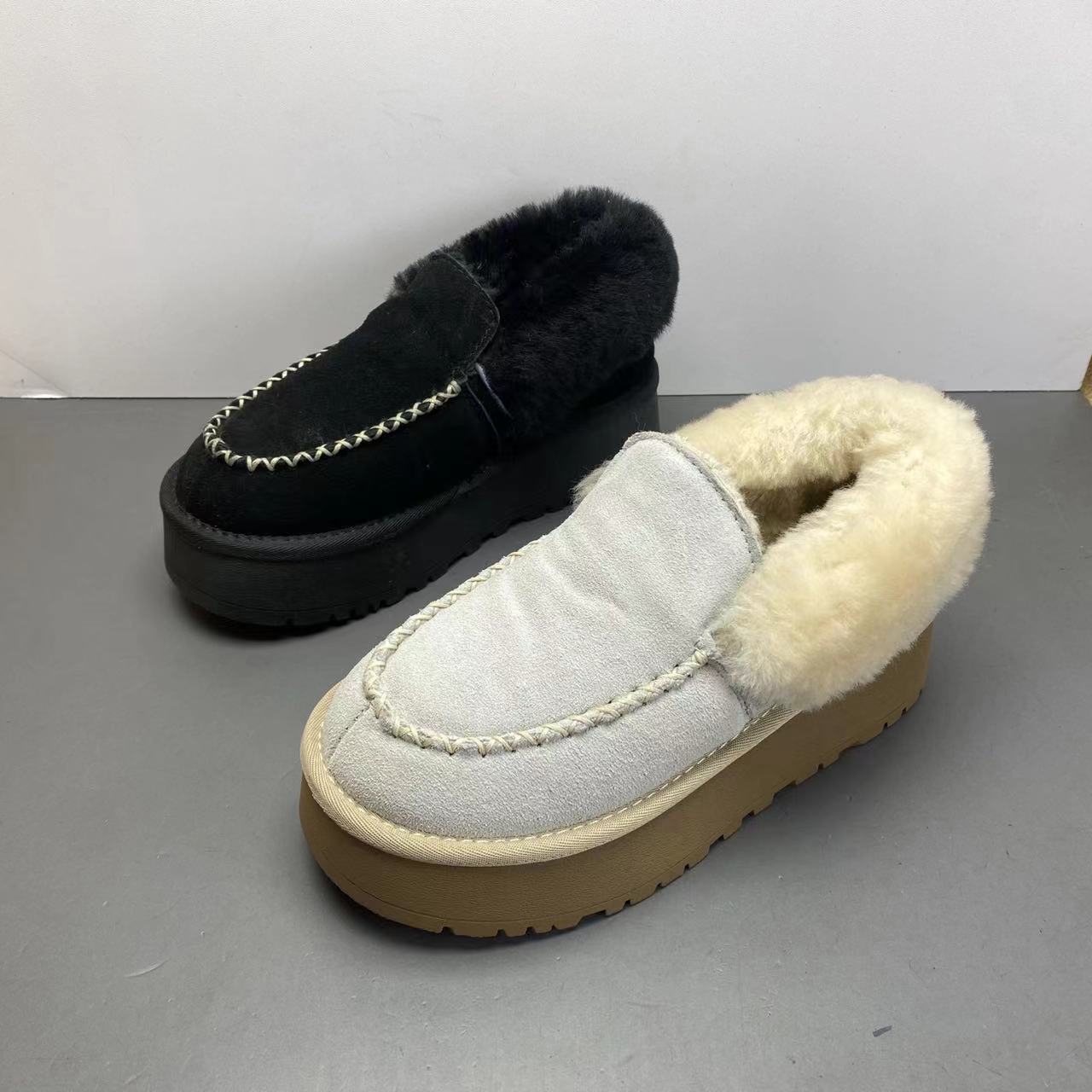 面包鞋牛反绒皮毛一体棉鞋