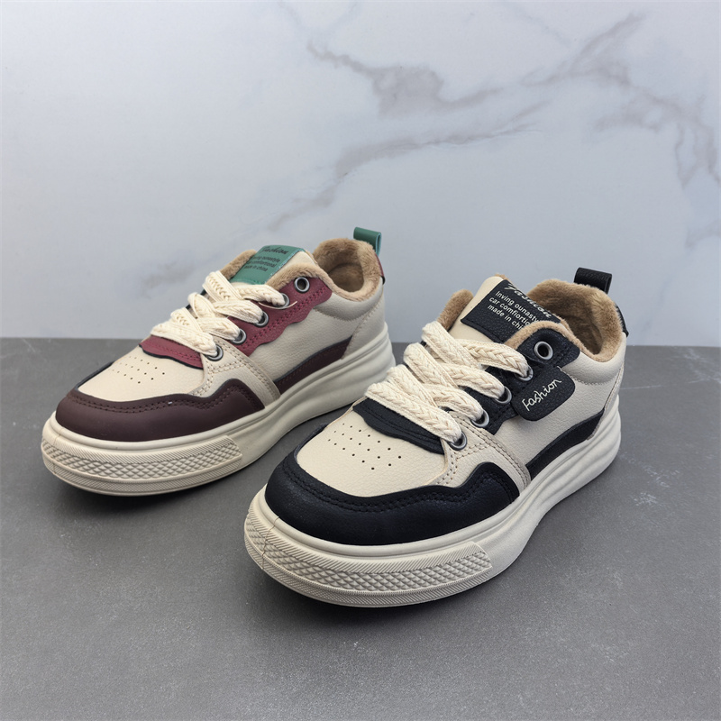 系带松糕底加绒保暖日常板鞋