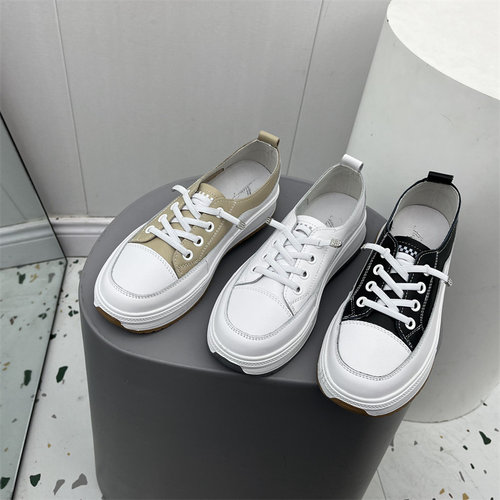 牛皮时尚百搭平底软底透气板鞋