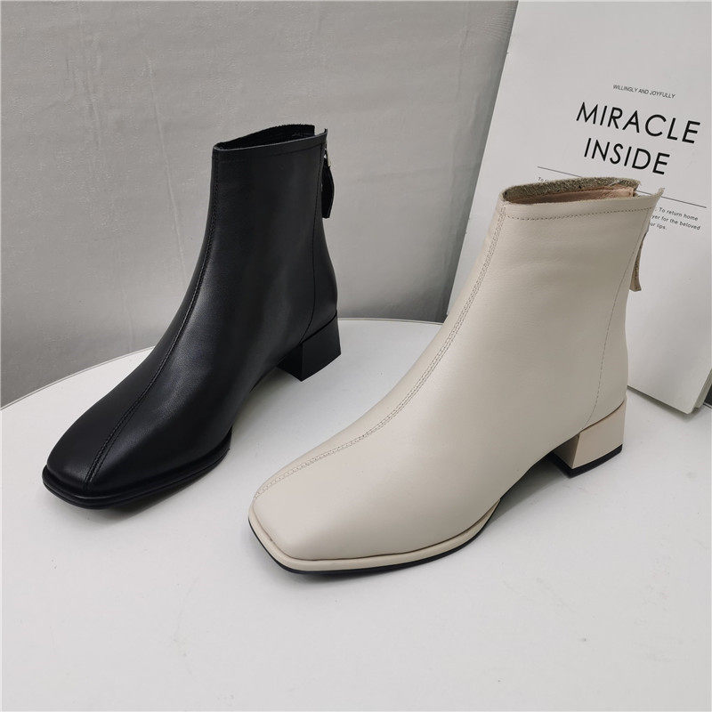 品牌断码靴子真皮新款2022爆款头层牛皮方头低跟加绒保暖短靴女,女鞋,时装靴,淘宝优惠券,粉丝福利购,淘宝优惠卷