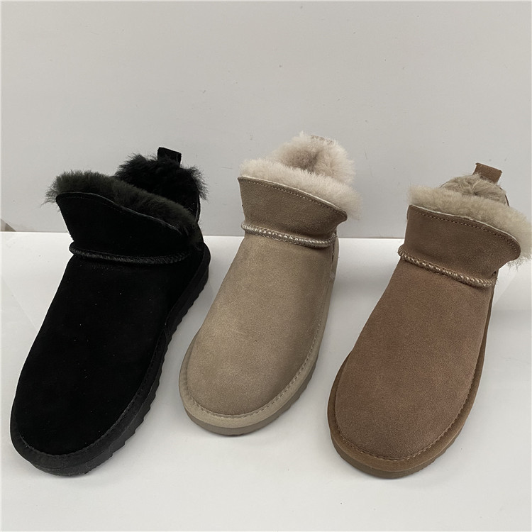 网红新款羊毛全牛皮短靴品牌撤柜