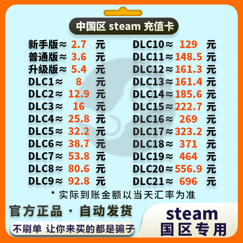 自动发货】国区Steam充值卡中国账户充值余额CSGO钥匙 黑神话悟空