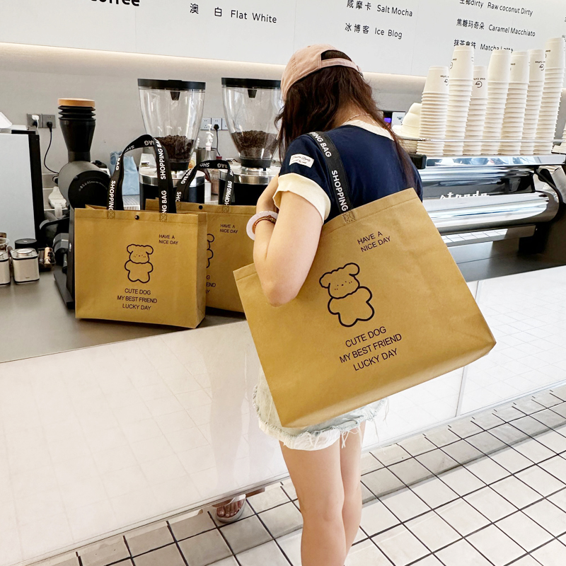 卡其色无纺布手提袋服装店礼品袋环保购物袋定制logo手提袋包装袋