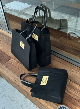 黑色加宽无纺布手提袋服装店购物袋定制logo手提袋礼品袋带暗扣