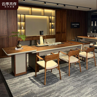新中式黑胡桃木茶桌宋式美学实木茶台办公室茶室别墅一体泡茶桌