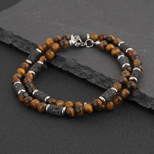时尚 虎石天然石男士 潮流手工串珠简约黑玛瑙 欧美新款 2025新款