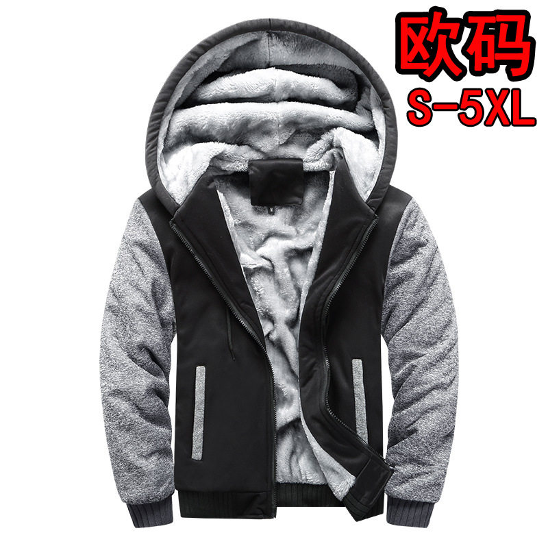 2025新款欧码大码男式卫衣连帽秋冬装男棒球服男韩版运动加绒加厚
