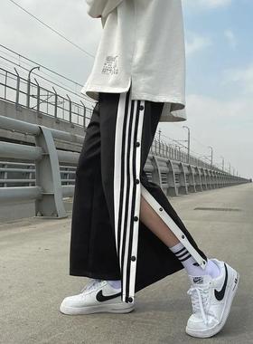 2025新款全开排扣裤子男高街潮流ins三杠运动裤大码宽松秒脱篮球