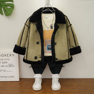 上衣男宝宝 男童外套秋冬皮毛一体儿童套装 2025新款 童装