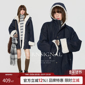 加厚休闲宽松保暖中长款 TurnSignal长款 连帽加绒外套女冬季 外套