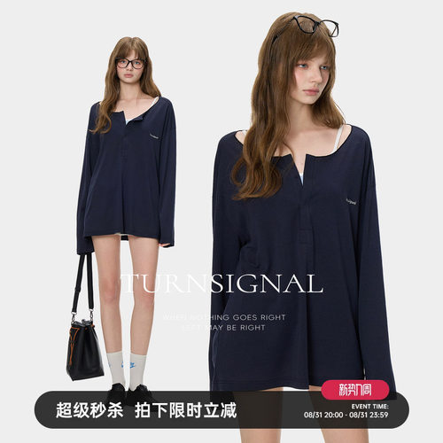 TurnSignal韩系落肩长袖T恤女