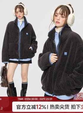 TurnSignal潮牌仿羊羔毛外套女秋冬2025新款宽松保暖立领绒外套