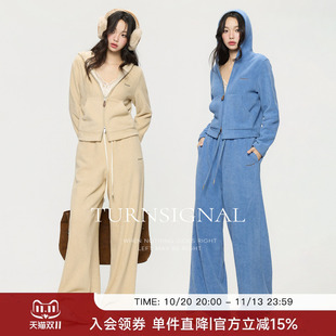TurnSignal短款针织外套长裤套装女连帽卫衣卫裤休闲运动两件套秋