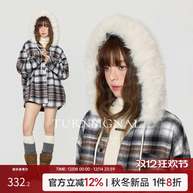 TurnSignal毛领格子衬衫外套