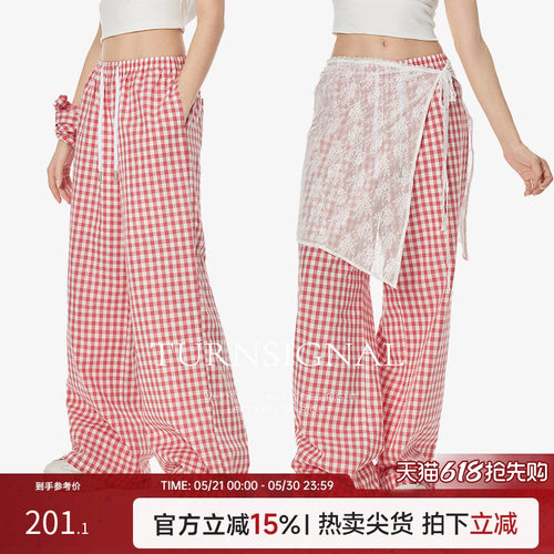TurnSignal潮牌格子休闲阔腿裤女
