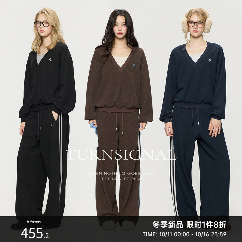 TurnSignal 时尚V领卫衣长裤套装女秋2025新款宽松休闲运动两件套