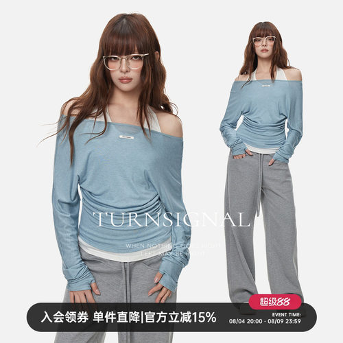 TurnSignal假两件一字肩T恤女