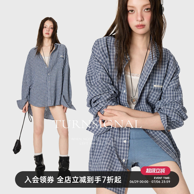 TurnSignal潮牌条纹格子衬衫女春夏防晒2026新款休闲宽松衬衣上衣 - 实物图