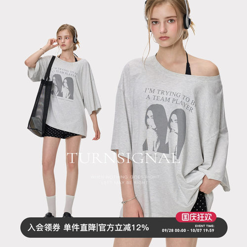 TurnSignal落肩印花短袖T恤女