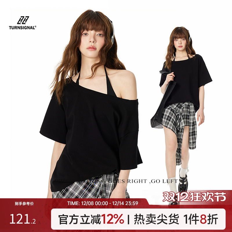 TurnSignal潮牌斜领短袖T恤女