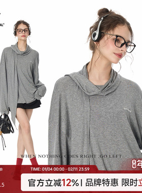 TurnSignal飘带领长袖t恤女秋季2025新款百搭休闲宽松系带上衣