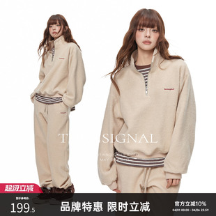 TurnSigna半拉链毛呢卫衣卫裤 女秋冬加厚休闲宽松运动两件套 套装