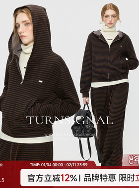 TurnSignal条纹卫衣长裤套装女秋冬2025新款连帽休闲运动两件套